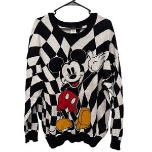 Disney Mickey Mouse Checkered Sweater Size XXL Soft Thin Christmas Blouse